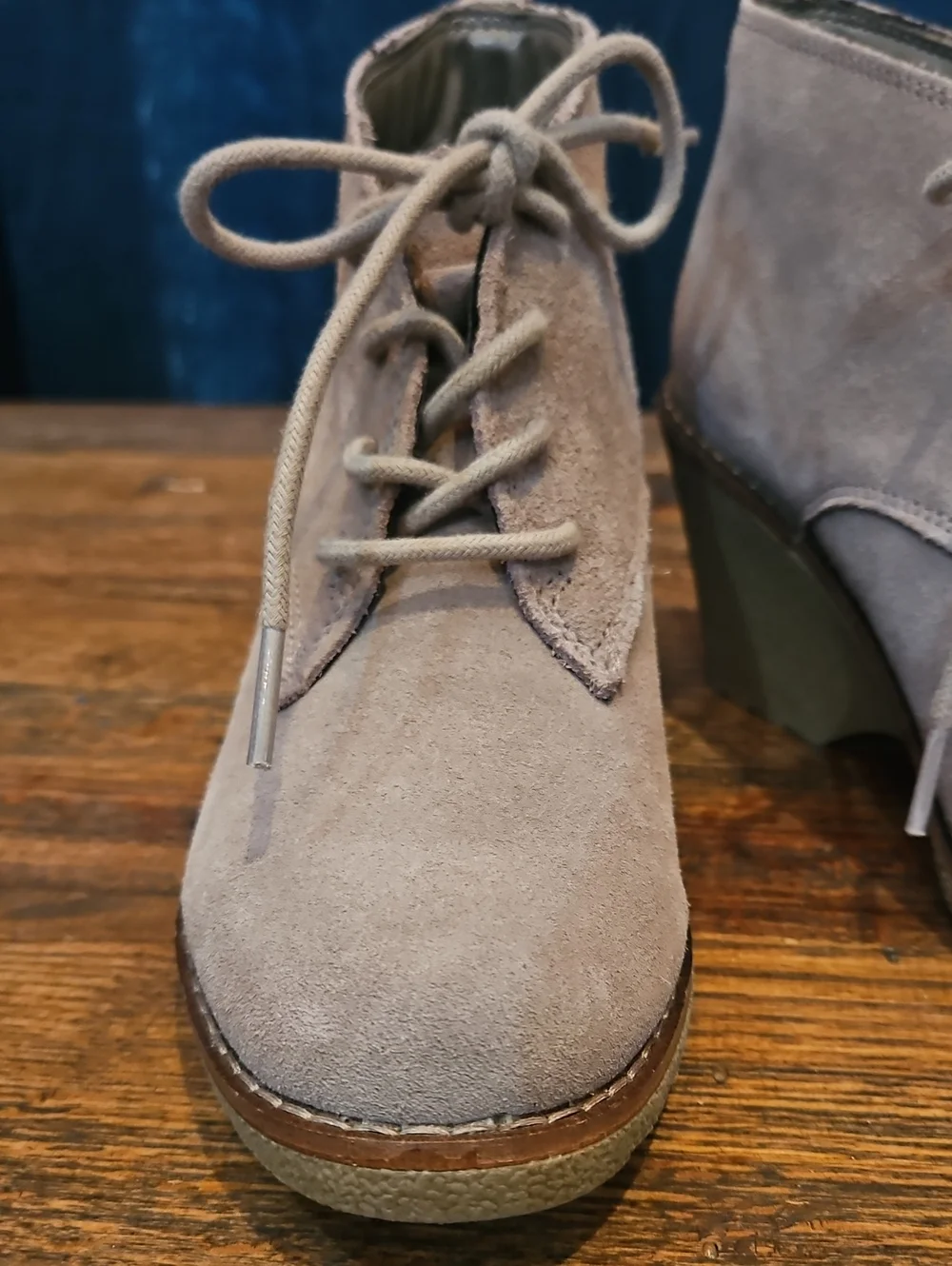 Sonoma Taupe Suede Genuone Leather‎ Lace-Up Wedge Booties